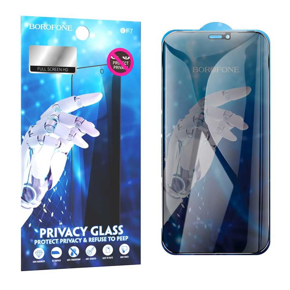 Borofone apsauginis stiklas BF7 Diamond Armor pilnas ekranas Anti-spy Iphone 12 Pro Max - 10 vienetų