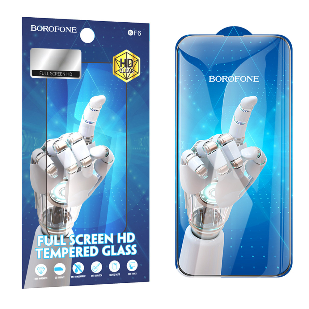 Borofone grūdintas apsauginis stiklas BF6 Diamond Armor viso ekrano HD Iphone 15 Plus/16 Plus telefonui - 10 vienetų rinkinys
