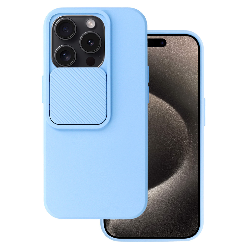Camshield Soft dėklas iPhone 15 Pro šviesiai mėlynas
