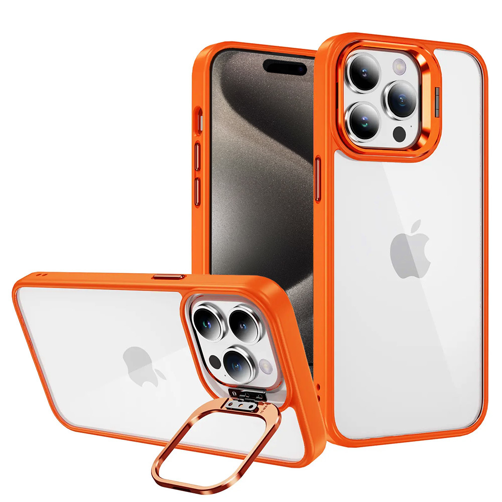 Dėklas telefonui Tel Protect Kickstand su kamera stiklu (objektyvu) Iphone 13 Pro oranžinis
