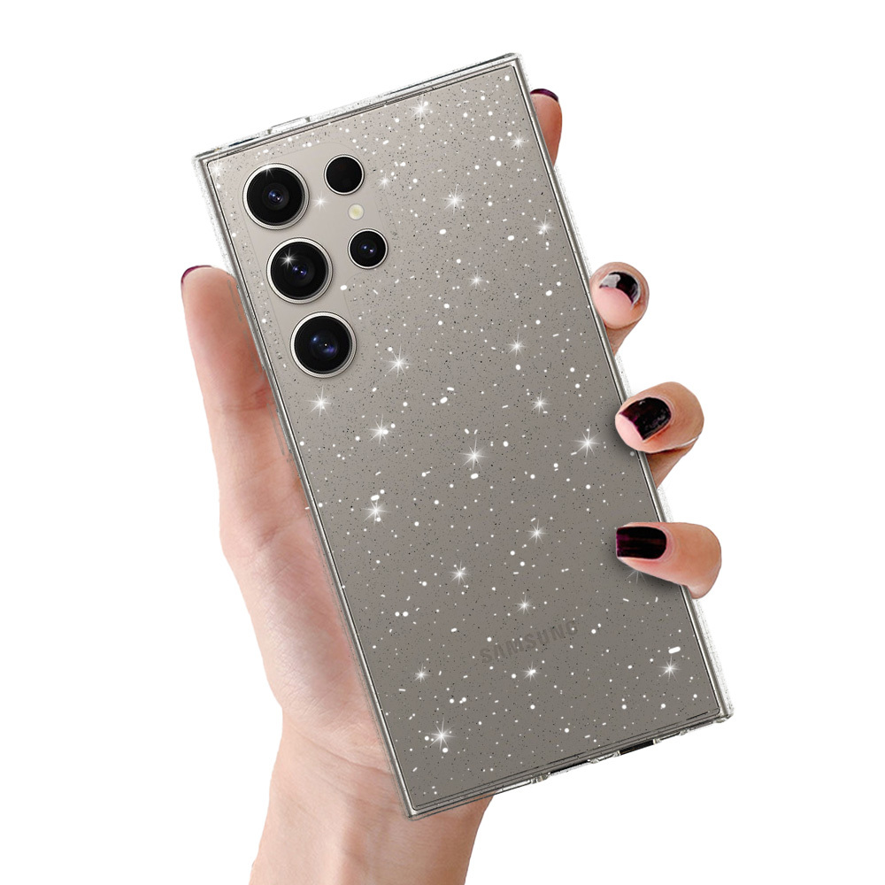 Kristalinis blizgus dėklas telefonui Samsung Galaxy S24 Ultra sidabrinis