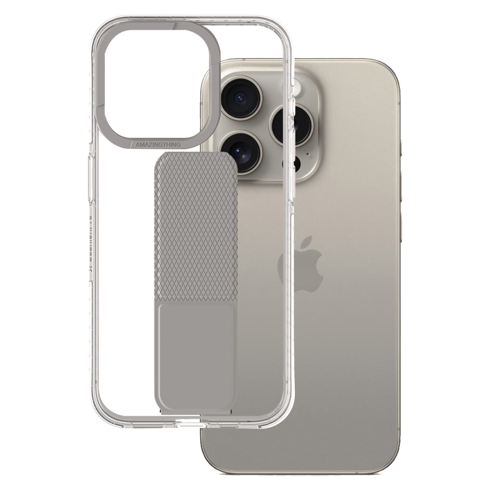 Amazing Thing Titan Pro dėklas telefonui su stovu 10FT IP156.7PTHGY iPhone 15 Pro Max titano spalvos