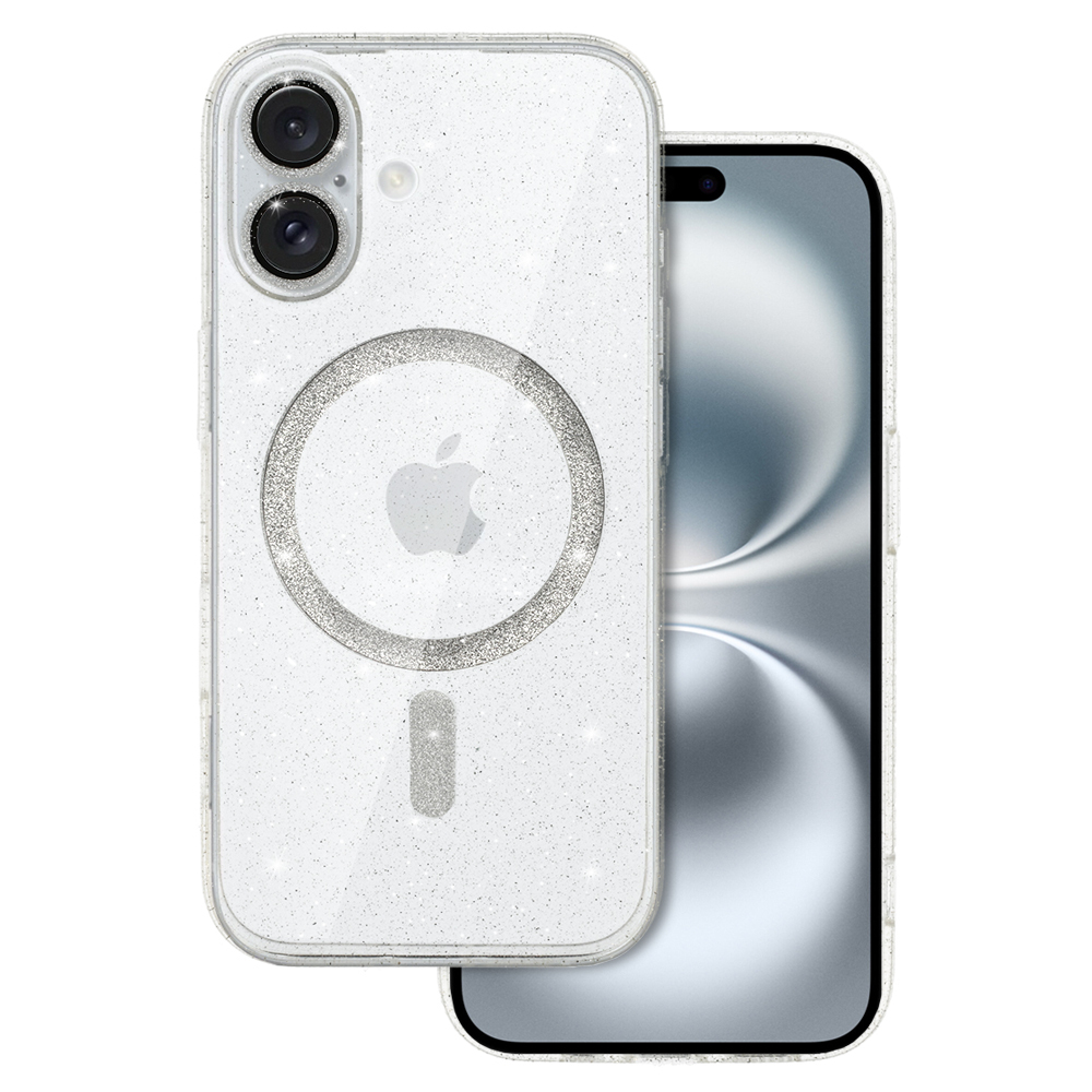 Glitter Magsafe dėklas telefonui iPhone 16 skaidrus