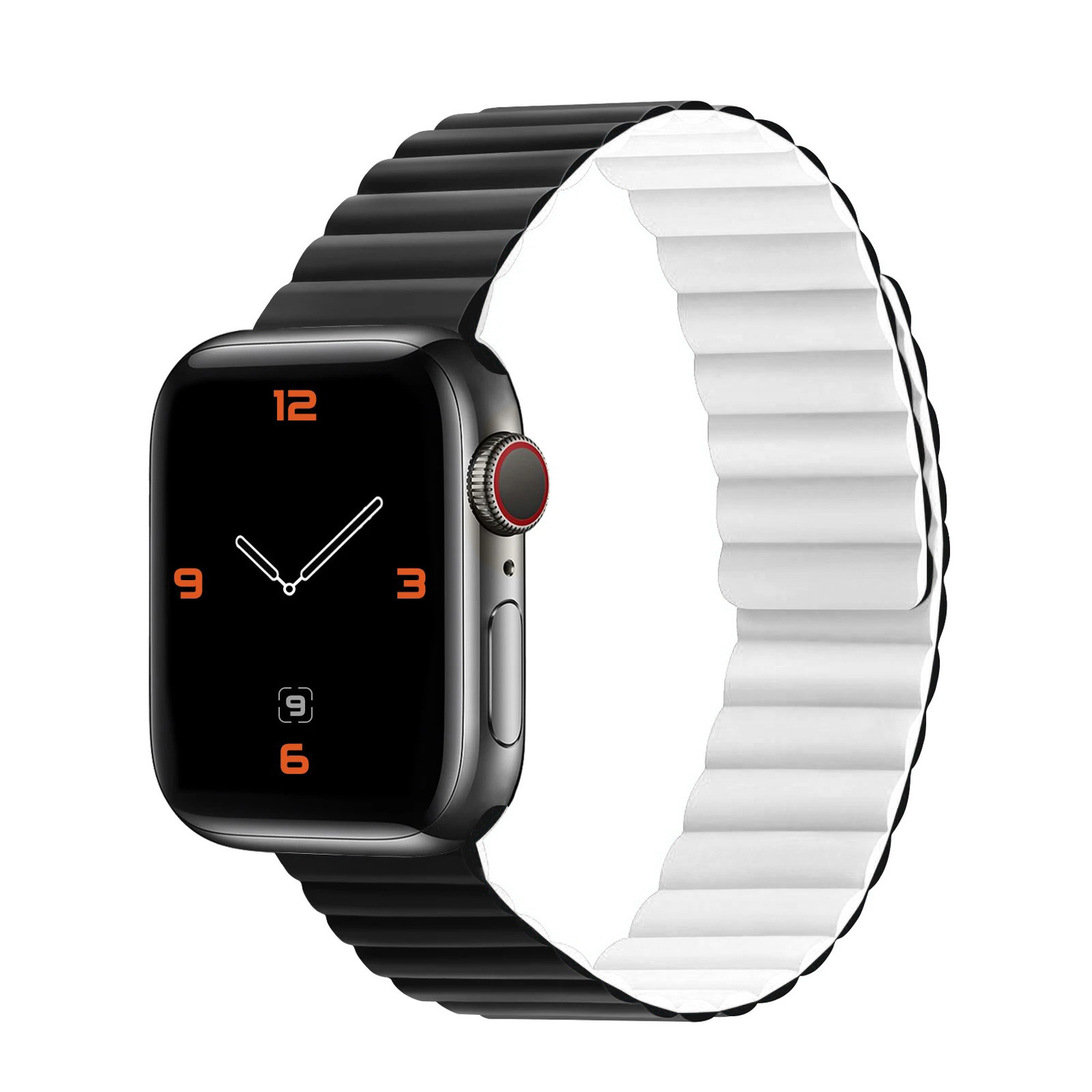Silikoninis magnetinis dirželis Apple Watch 38/40/41 dvipusis dizainas 2 baltas-juodas