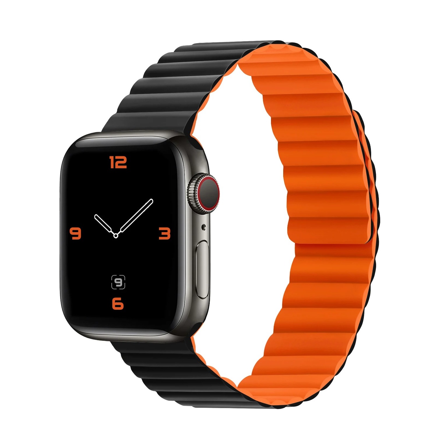 Silikoninis magnetinis dirželis Apple Watch 38/40/41 dvipusis dizainas 2 juodas-oranžinis
