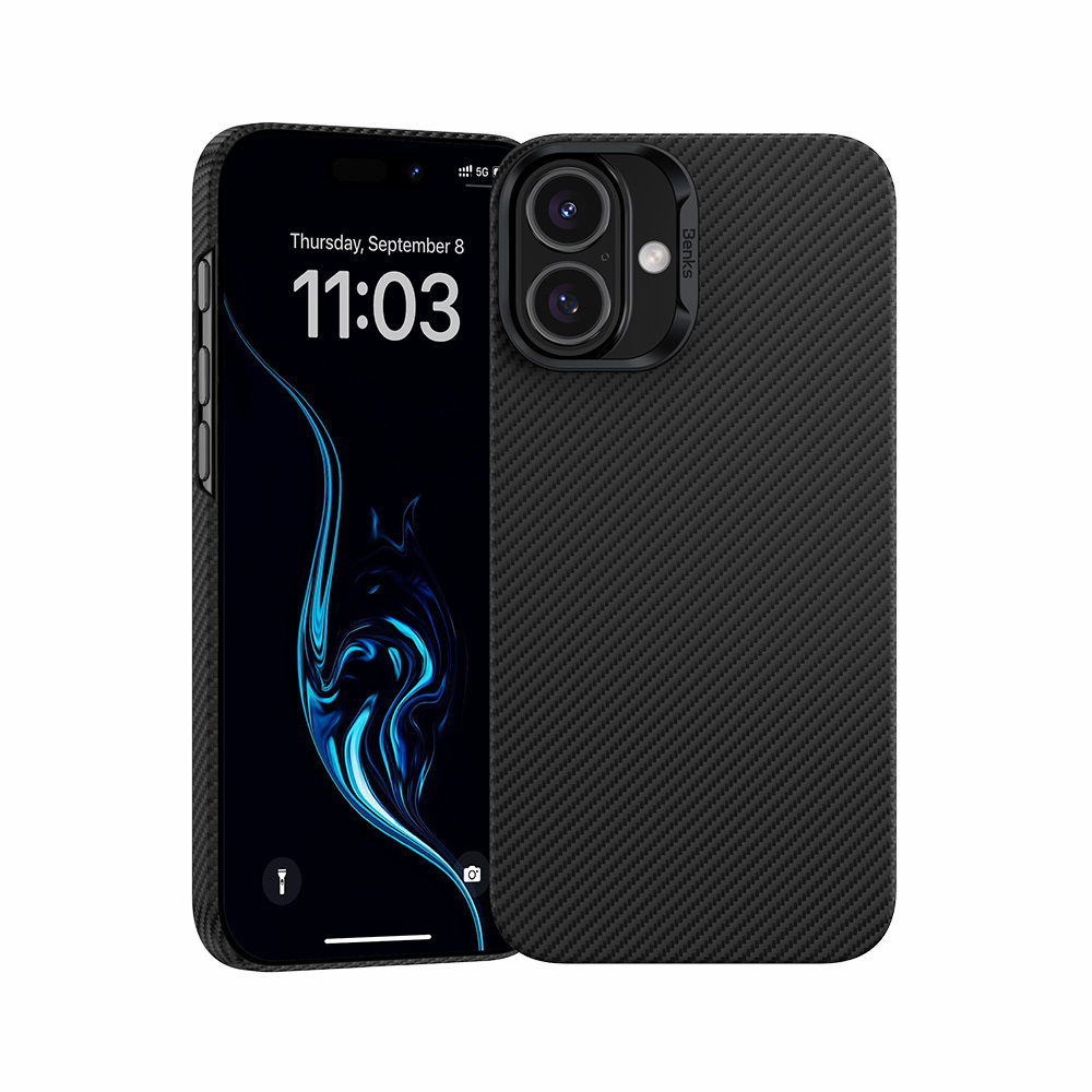 Benks Magnetinis Armor Air Kevlar dėklas telefonui iPhone 16 - PC rėmas 600D - juodas (m)
