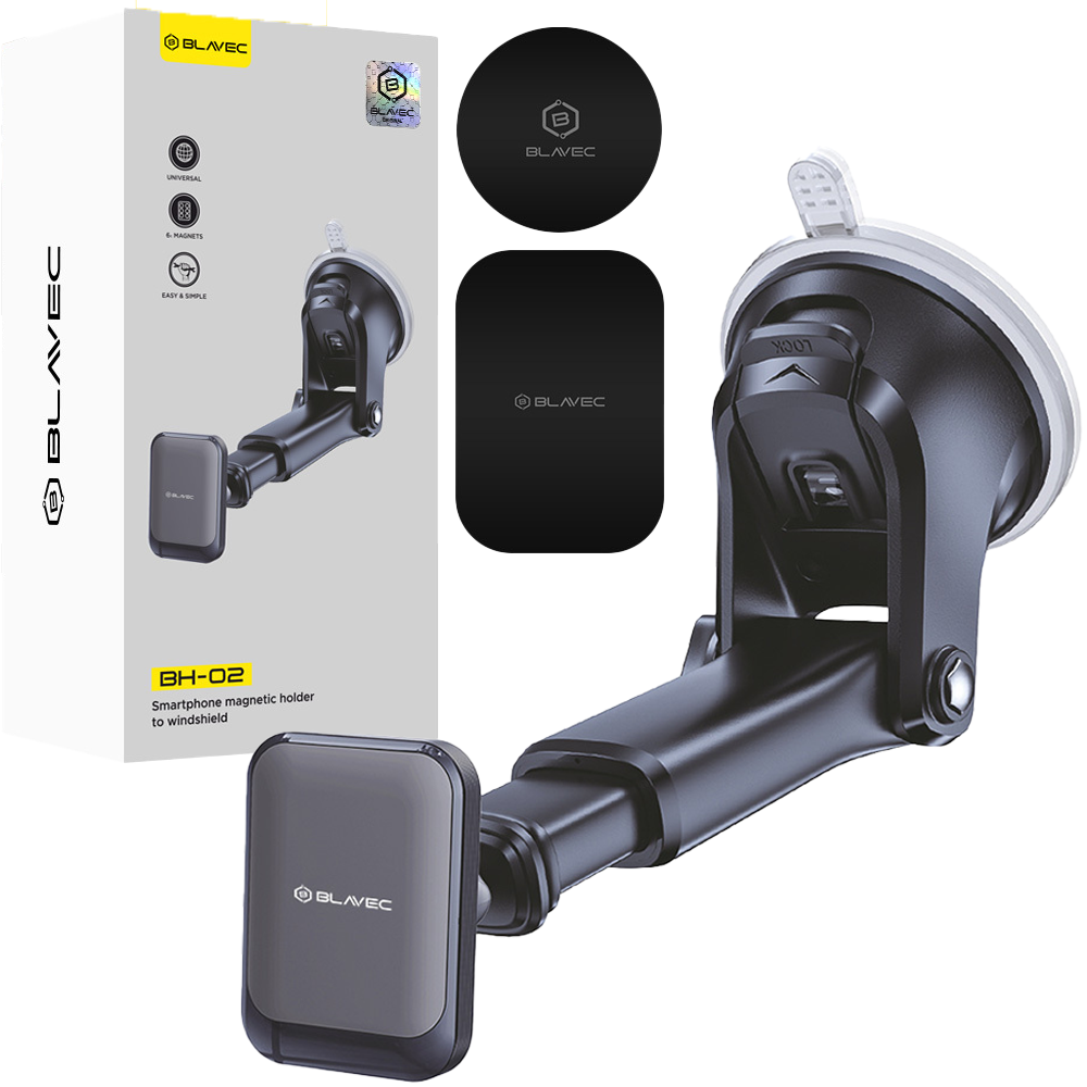 Blavec Automobilio laikiklis BH-02 magnetinis prie priekinio stiklo / prietaisų skydelio (BH02-MWSB) juodas