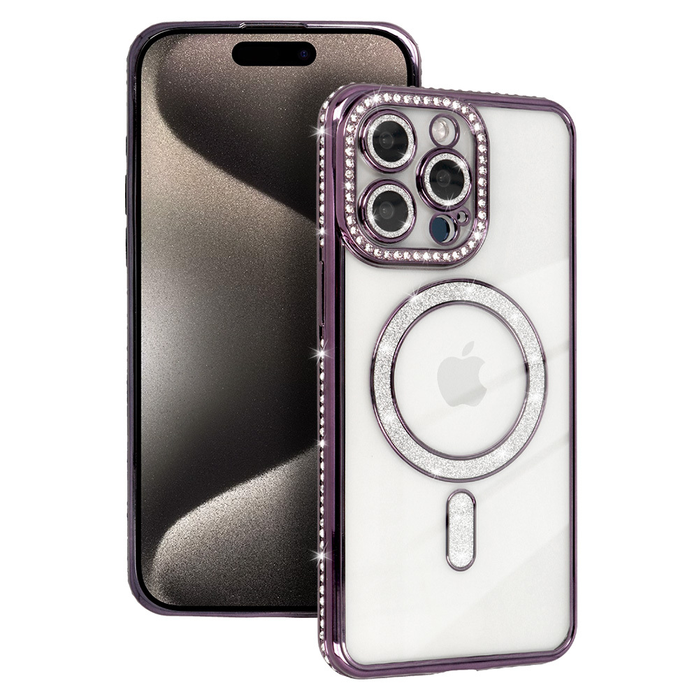 Bling Magnetinis dėklas telefonui Iphone 16 Pro Max violetinis