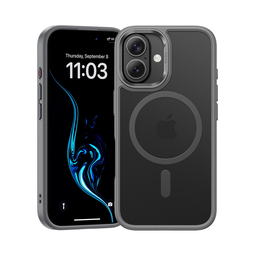Benks Magnētinis Mist dėklas su metalo rėmu iPhone 16 pilkas