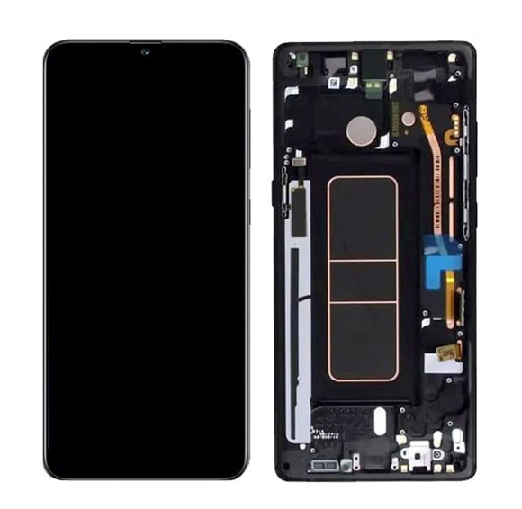 Ekranas Samsung A715 A71 su lietimui jautriu stikliuku ir rėmeliu originalus Black (service pack)