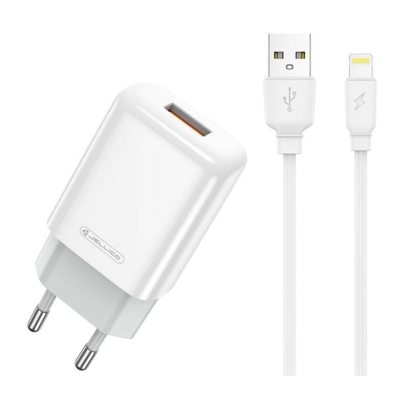 Įkroviklis Jellico EU01 2.4A USB-A + USB-A to Lightning cable 1.0m baltas
