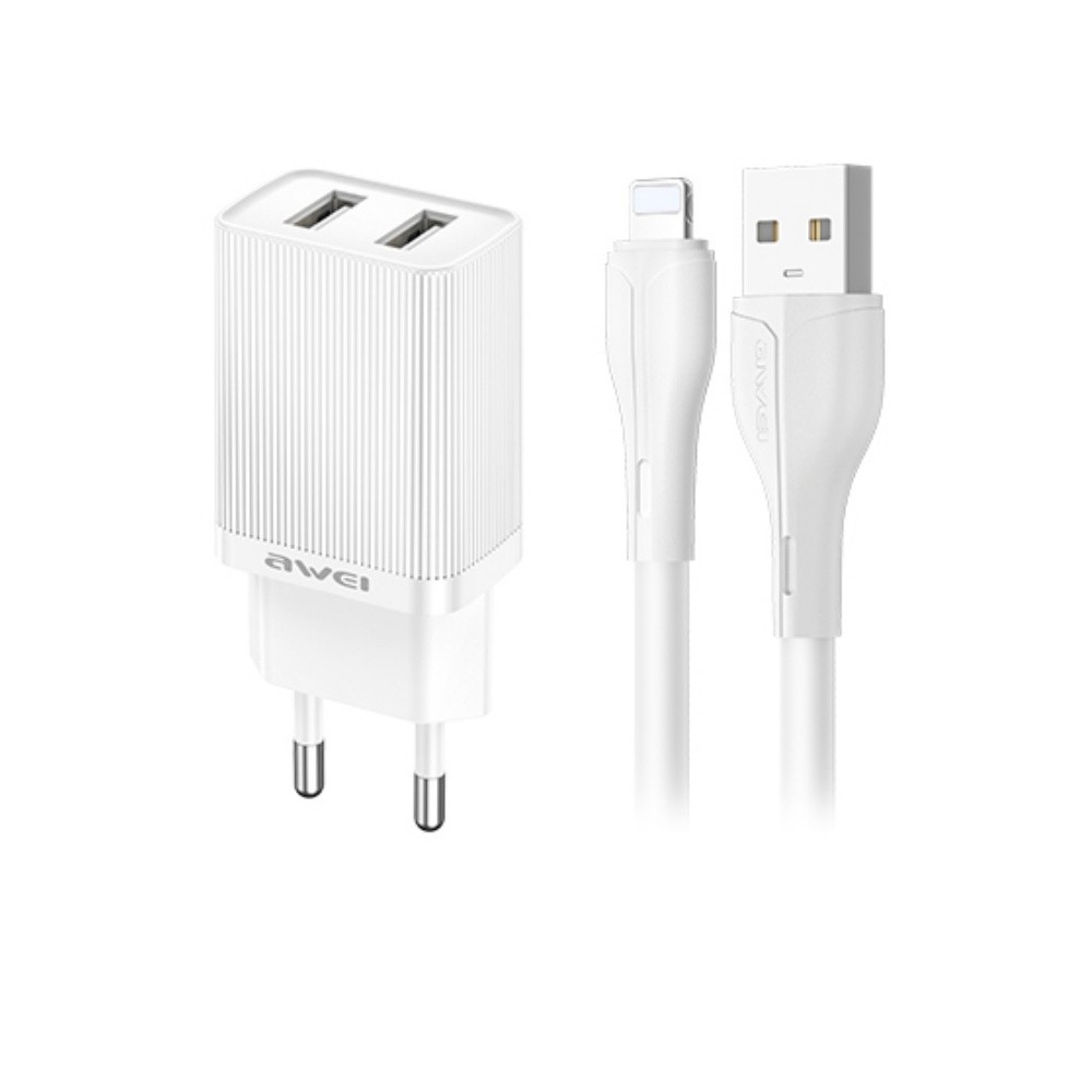 Įkroviklis Awei C15L-EU 10W 2xUSB-A + USB-A to Lightning cable 1.0m baltas