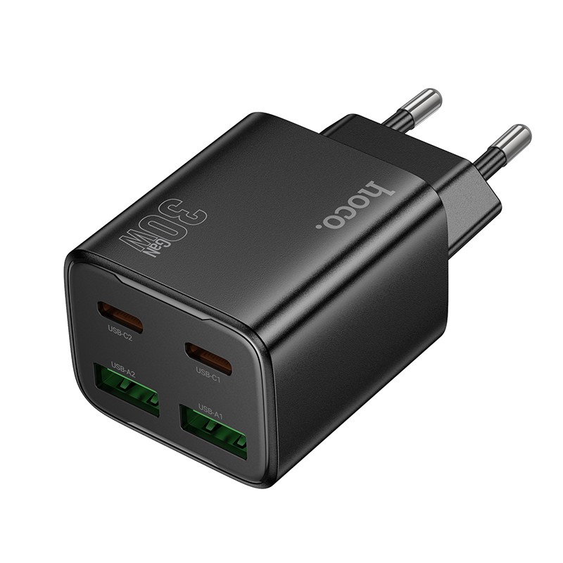 Įkroviklis Hoco N56 30W GaN 2xUSB-C/2xUSB-A juodas