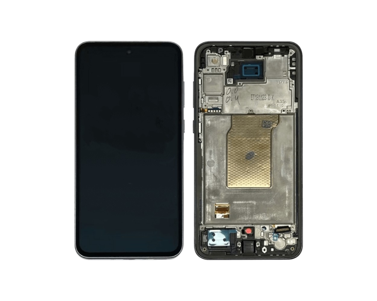 Ekranas Samsung A356 A35 5G su lietimui jautriu stikliuku ir rėmeliu Black OLED (real size)