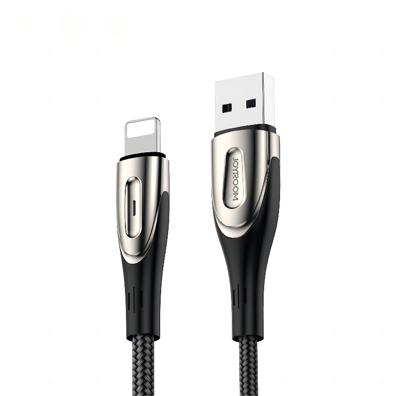 Joyroom Sharp serijos S-M411 USB-A / Lightning 3A kabelis 1.2m su įkrovimo indikacija - juodas
