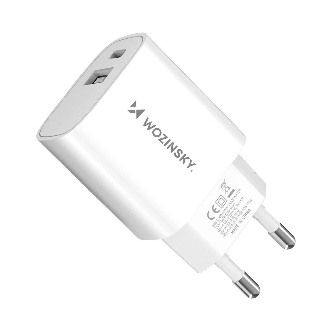 Wozinsky WGWCW USB-A USB-C 20W sieninis įkroviklis - baltas