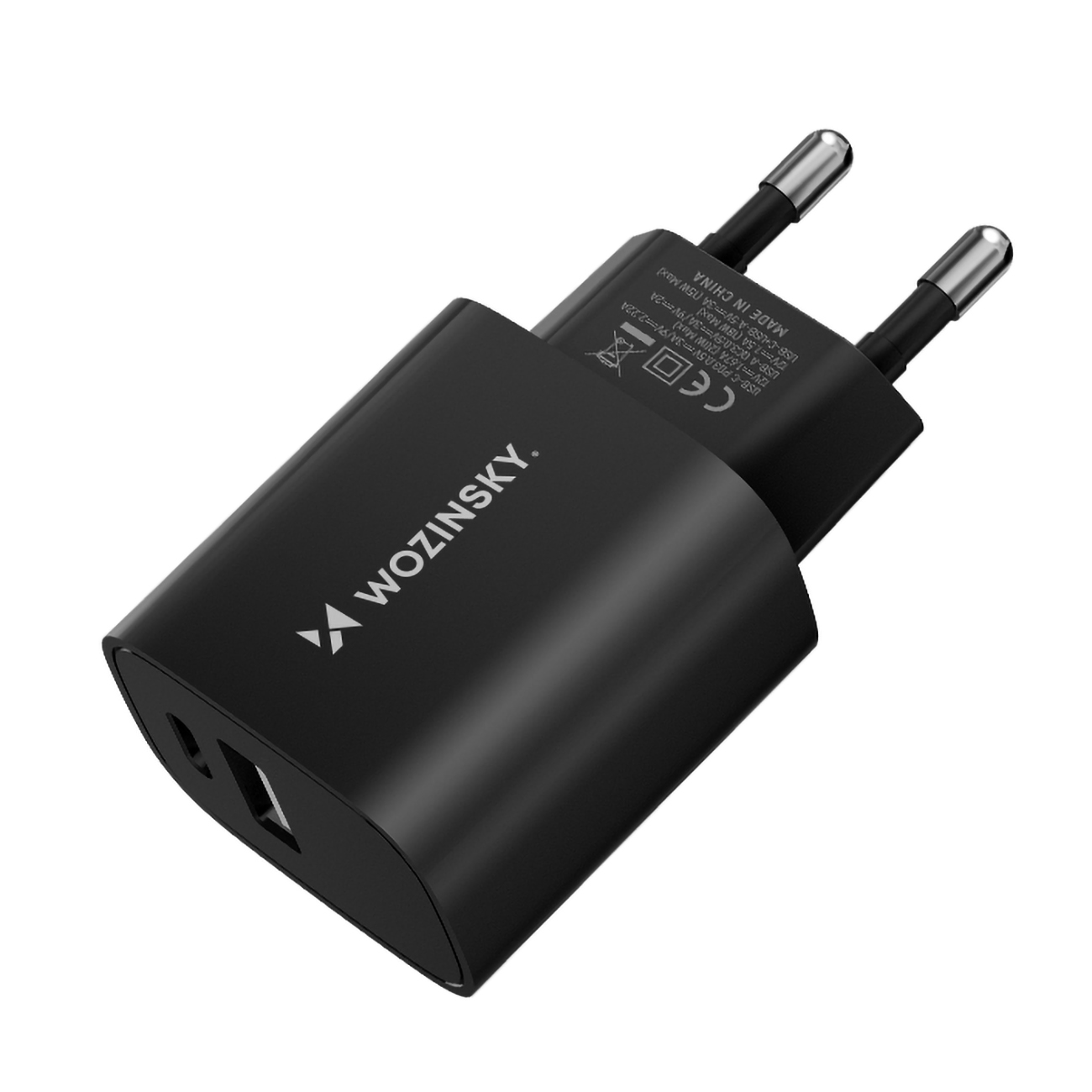 Wozinsky WGWCB USB-A USB-C 20W sieninis įkroviklis - juodas