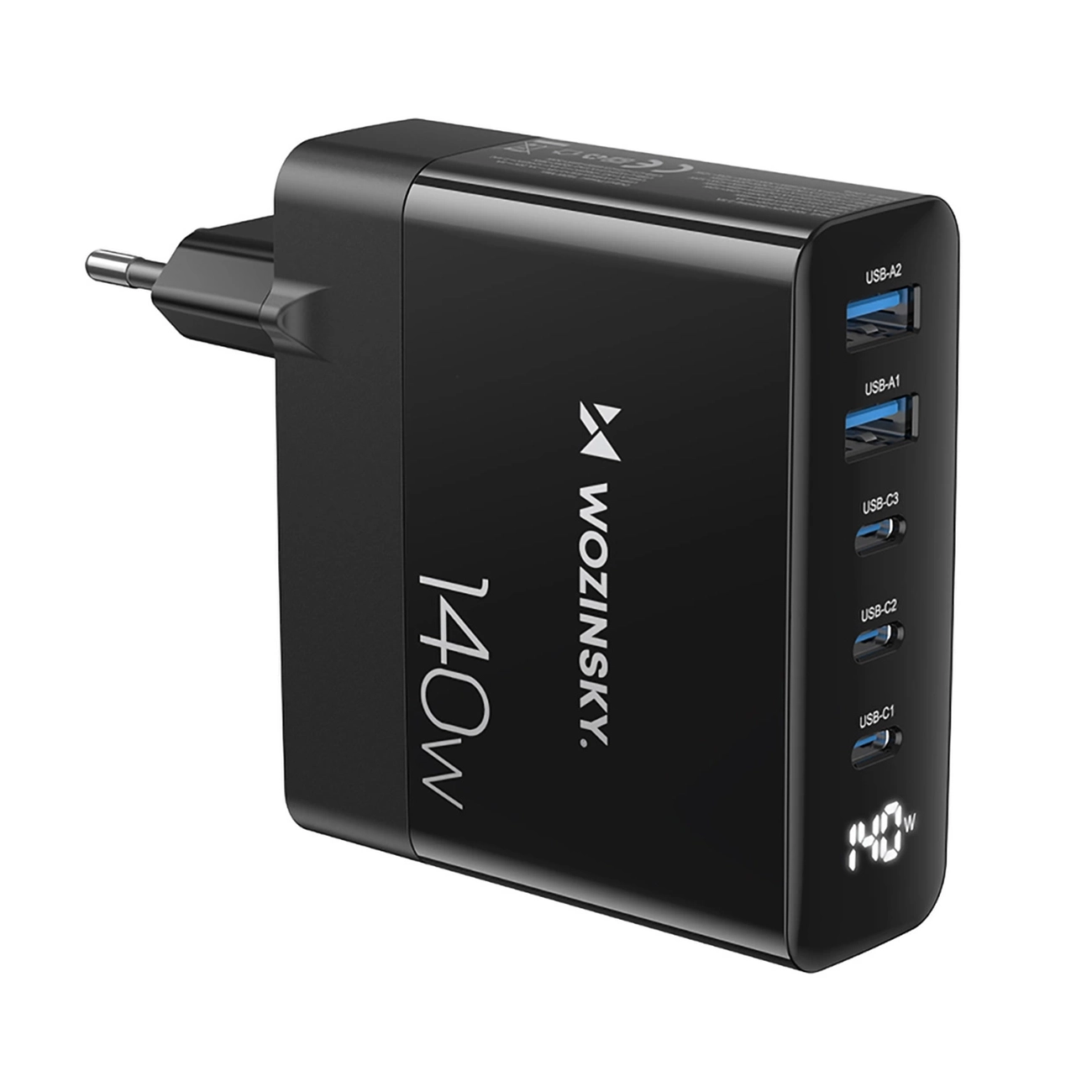 GaN Wozinsky CGWCB 140W sieninis įkroviklis 3 x USB-C / 2 x USB-A - juodas