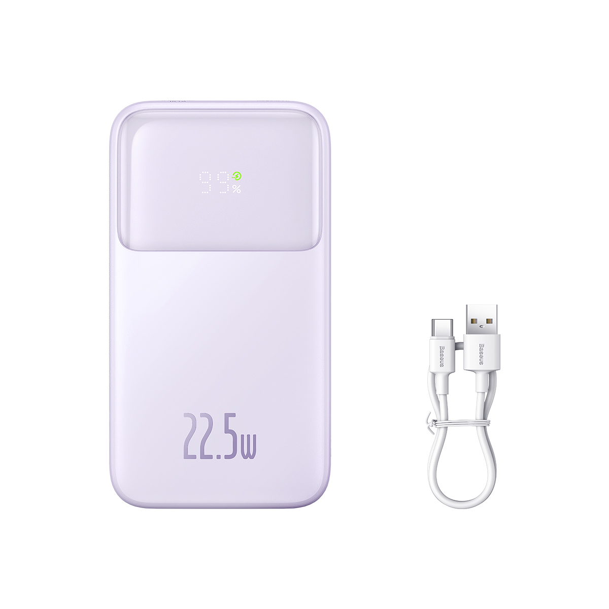 Baseus Comet Series išorinė baterija su ekranu 20000mAh 22.5W - violetinė + USB-A / USB-C kabelis