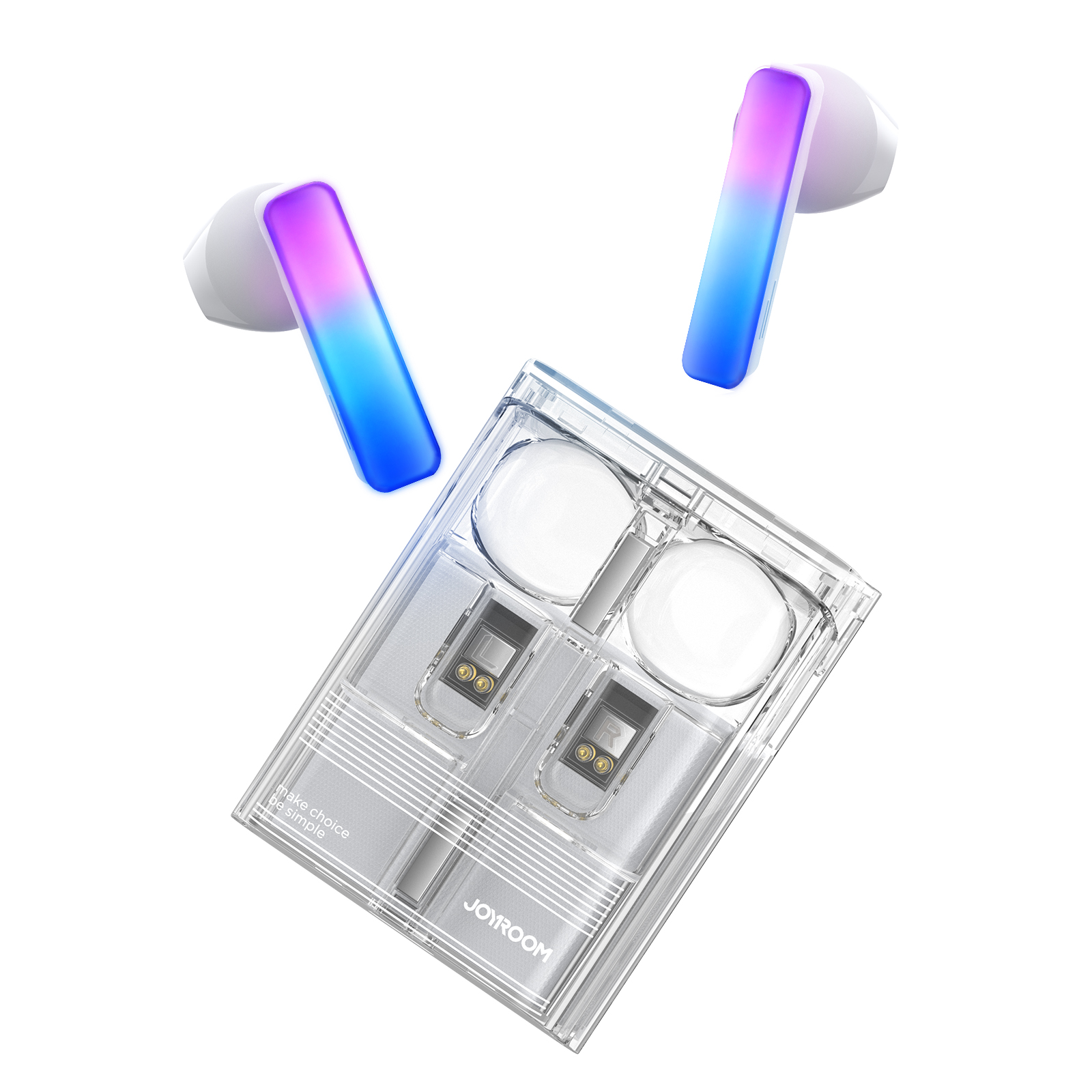 TWS Joyroom JR-TC1 IceLens Series belaidės ausinės su LED lemputėmis - baltos