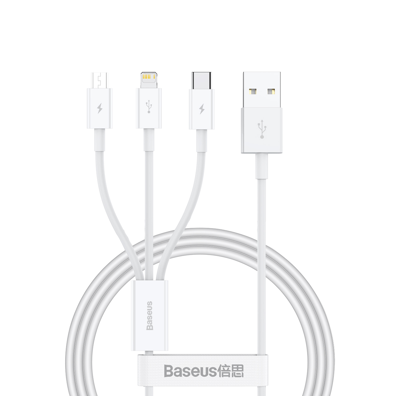 Baseus Superior Series USB-A - USB-C / Lightning / micro USB 3.5A kabelis 1m - baltas