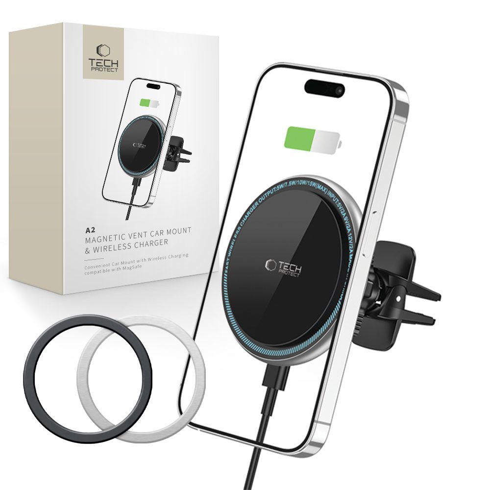 Tech-Protect A2 automobilinis laikiklis telefonui su MagSafe 15W indukciniu įkrovikliu ventiliacijos angai - juodas