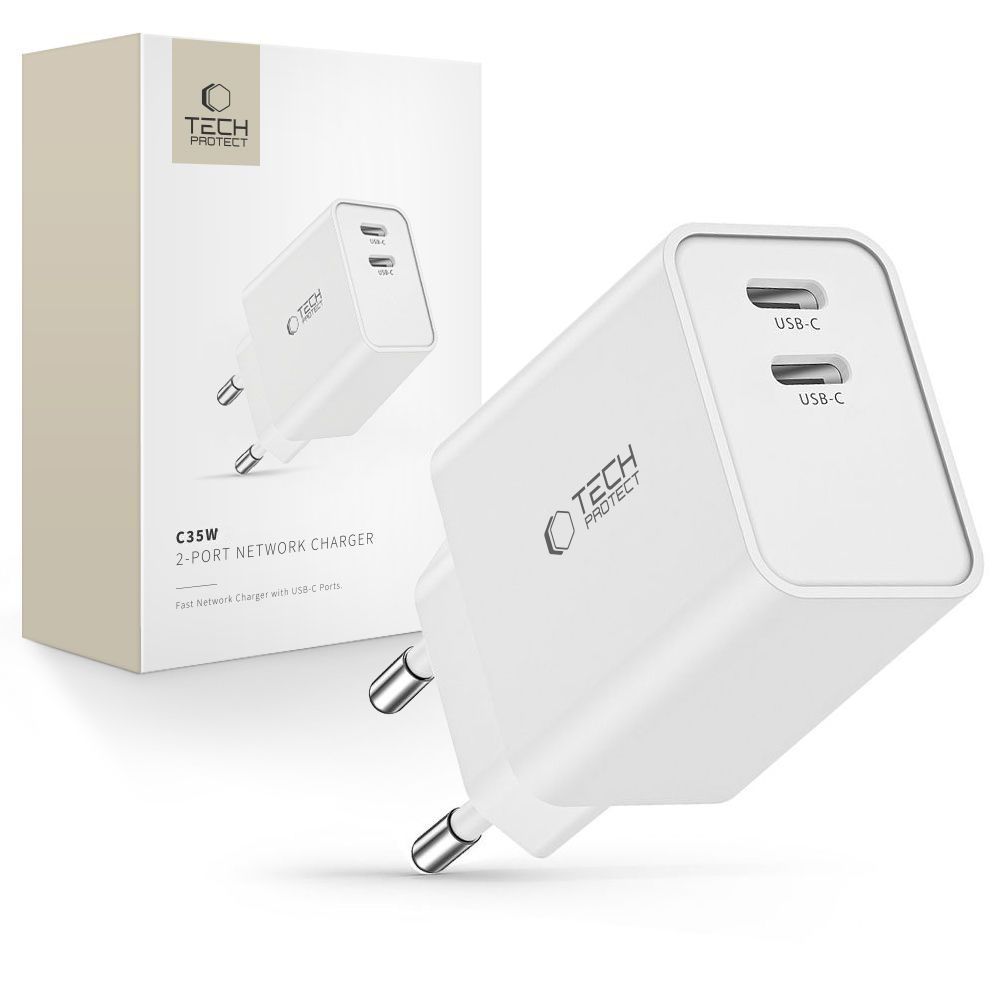 Tech-Protect C35W įkroviklis 2x USB-C PD 35W - baltas