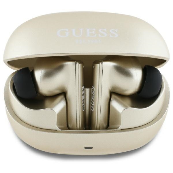 Guess Bluetooth ausinės GUTWST88MCTGD TWS + įkrovimo stotelė auksinės/auksinės kapsulė spausdintas logotipas