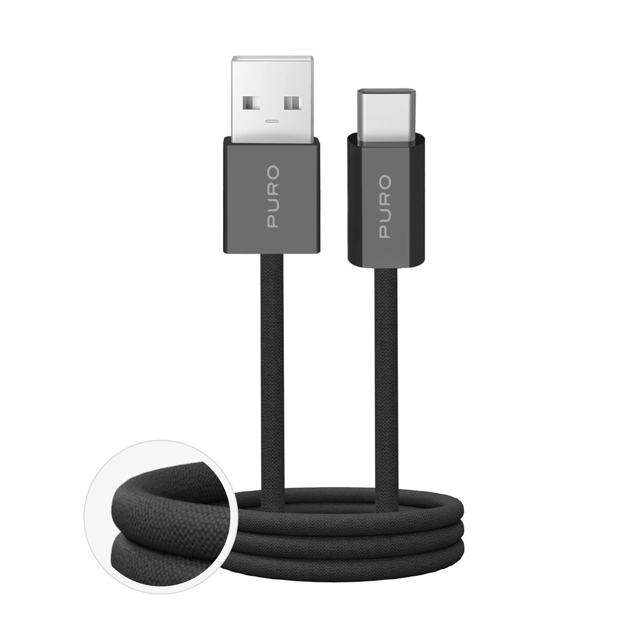 Puro Fabrik 2.0 10W pintas kabelis USB-A - USB-C 1.5m - juodas