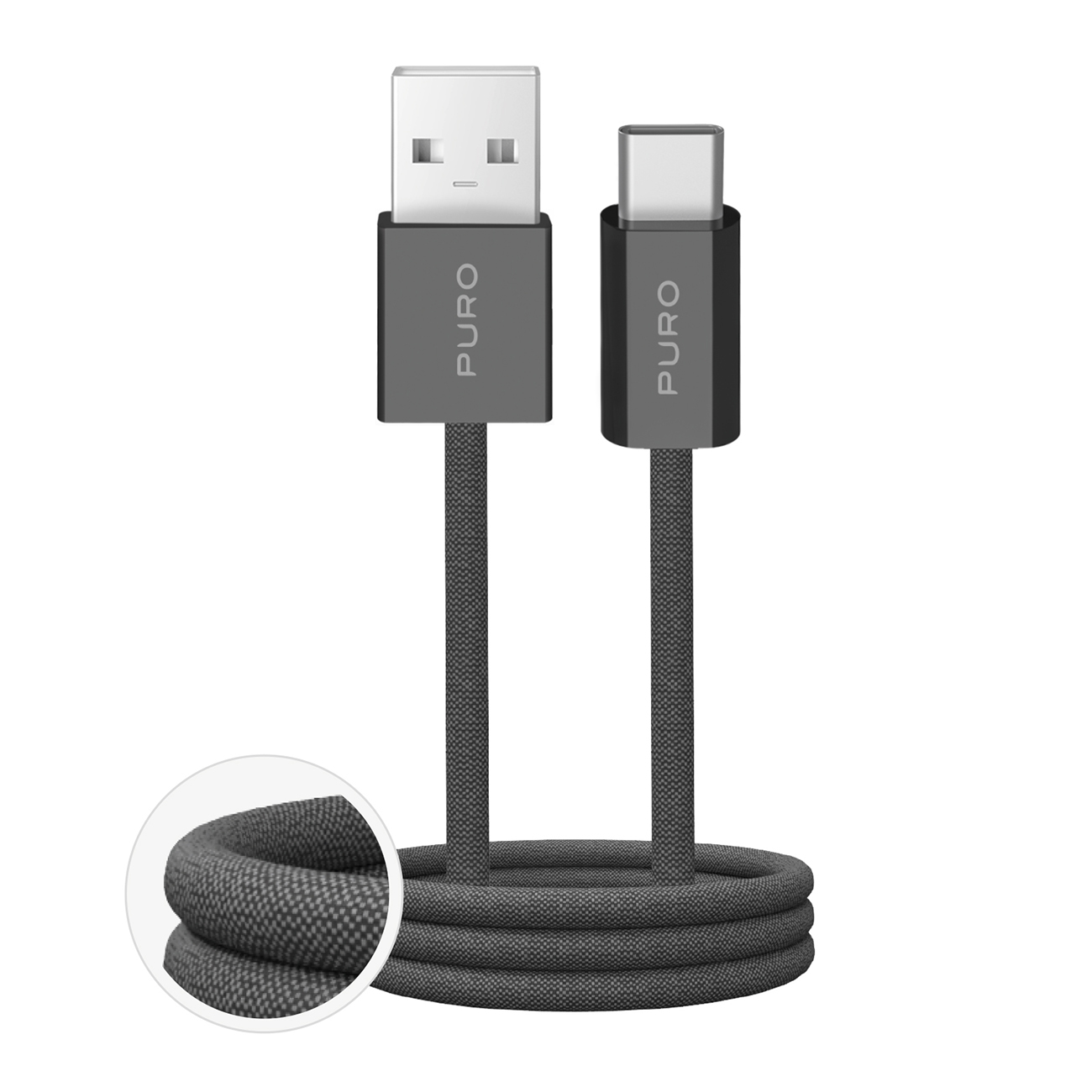 Puro Fabrik 2.0 10W pintas kabelis USB-A - USB-C 1.5m - tamsiai žalias