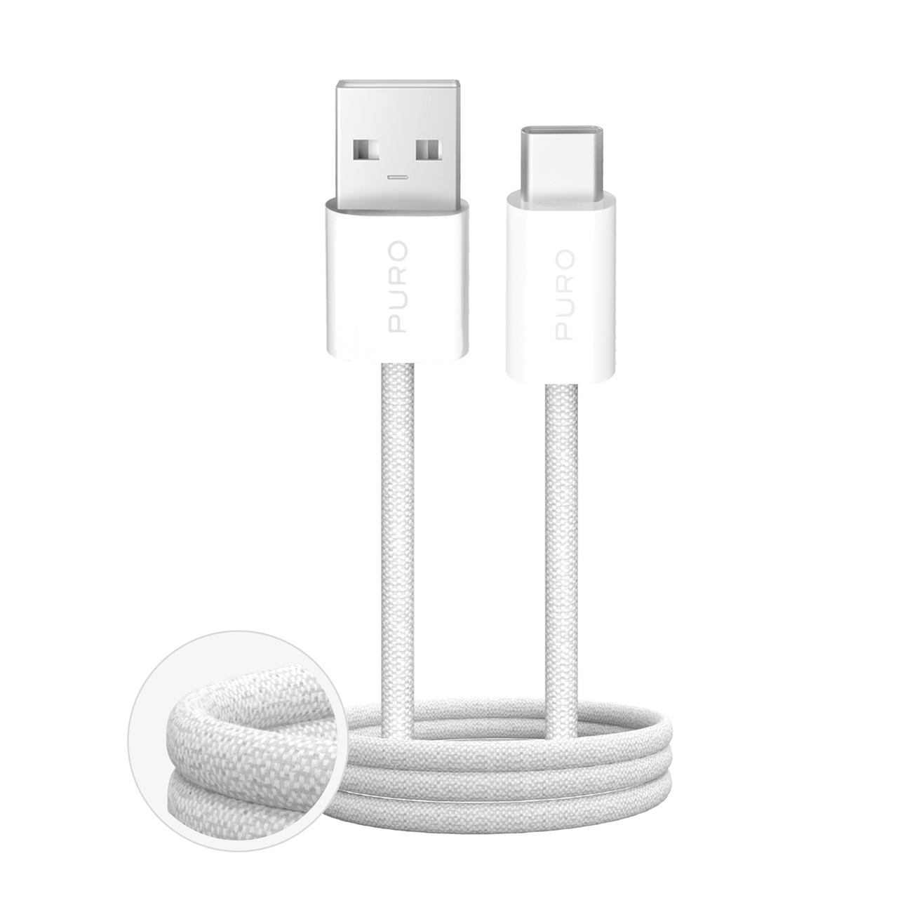 Puro Fabrik 2.0 10W pintas kabelis USB-A - USB-C 1.5m - baltas