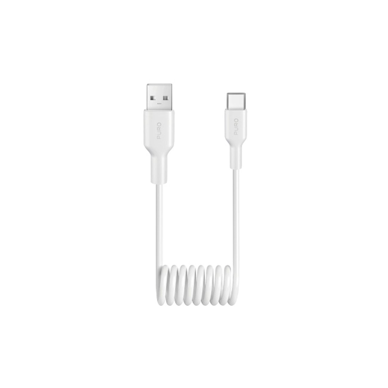 Puro 10W USB-A - USB-C spiralinis kabelis 1m - baltas