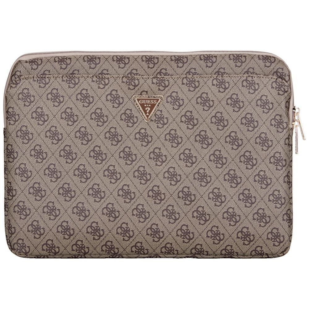 Guess 4G užtrauktuku užsegamas dėklas su trikampiu logotipu 14" nešiojamam kompiuteriui - rudas