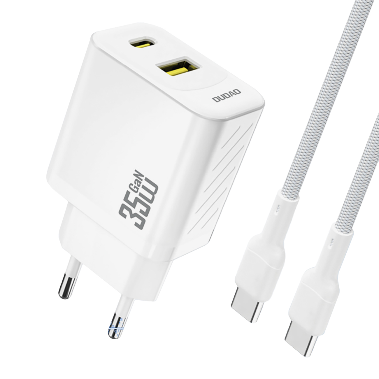 Dudao A27 MaxC 35W GaN sieninis įkroviklis + USB-C kabelis - baltas