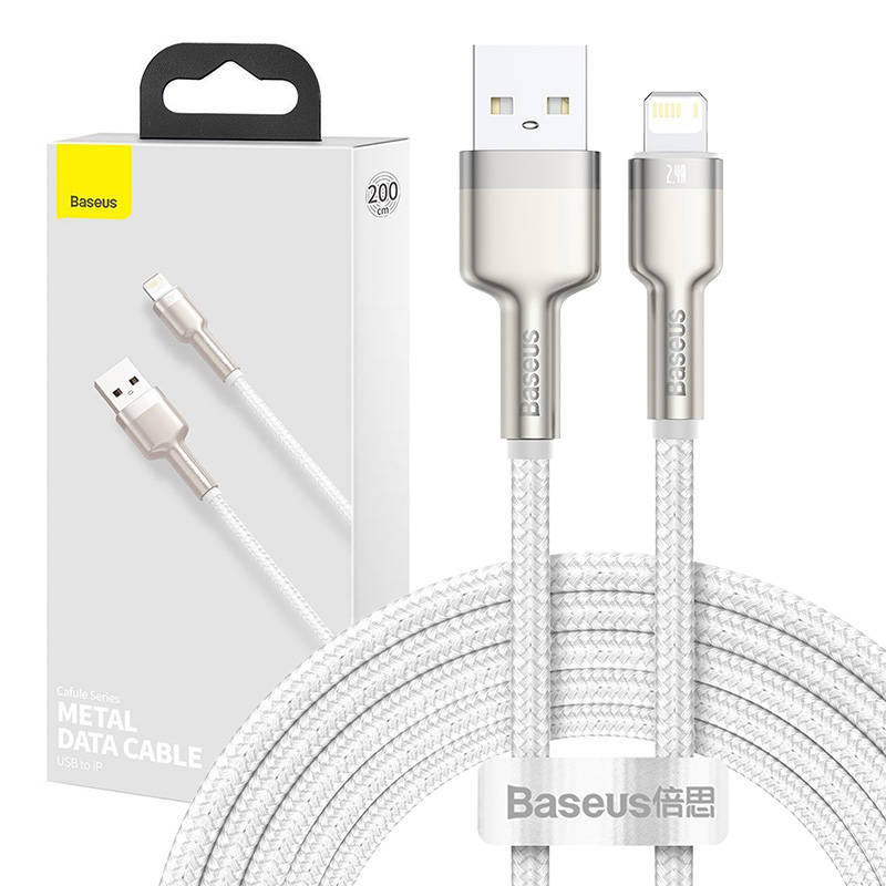 USB kabelis Lightning įrenginiams Baseus Cafule, 2.4A, 2m (baltas)