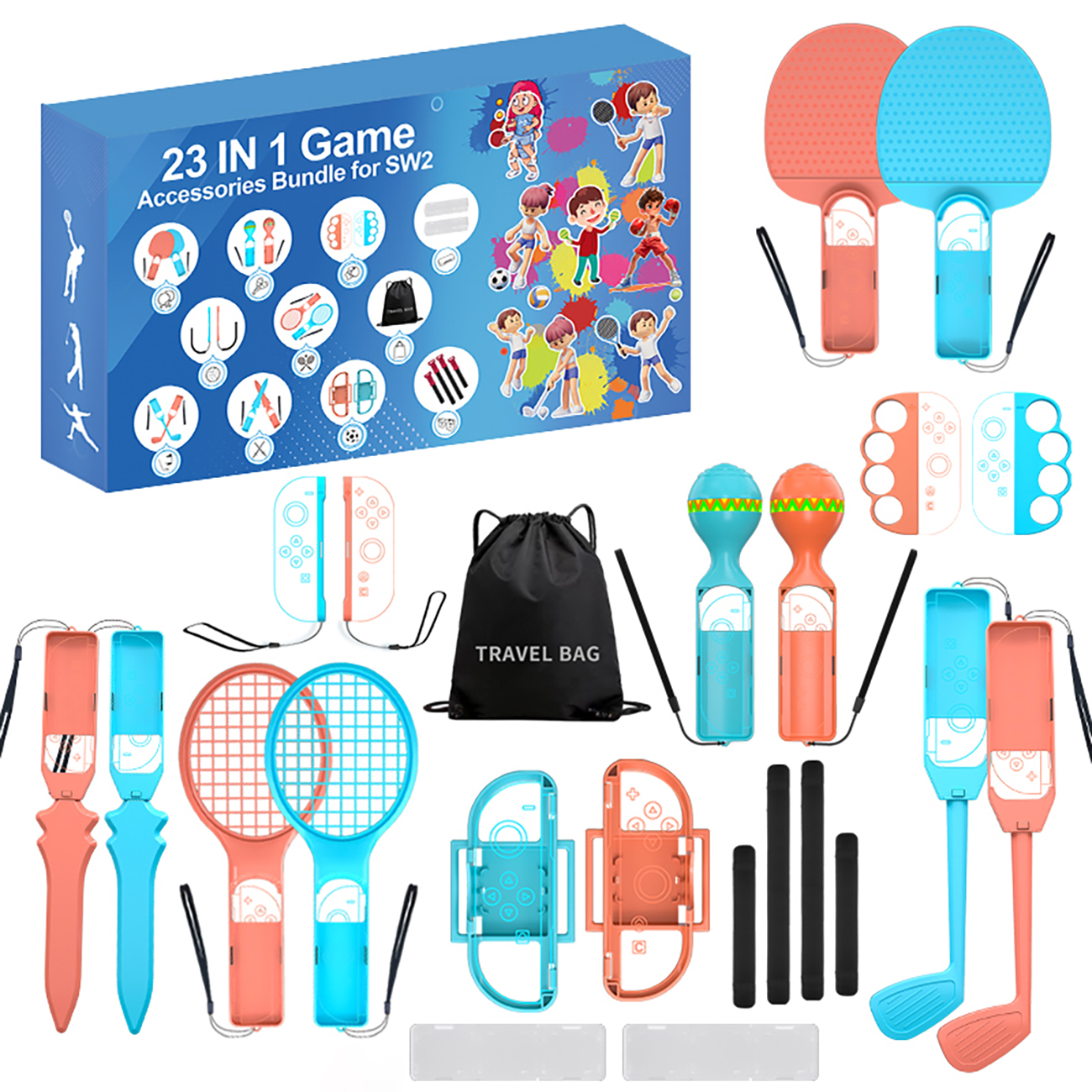 Nintendo Switch 23-in-1 šeimos priedų paketas 2 - Oranžinis ir mėlynas rinkinys