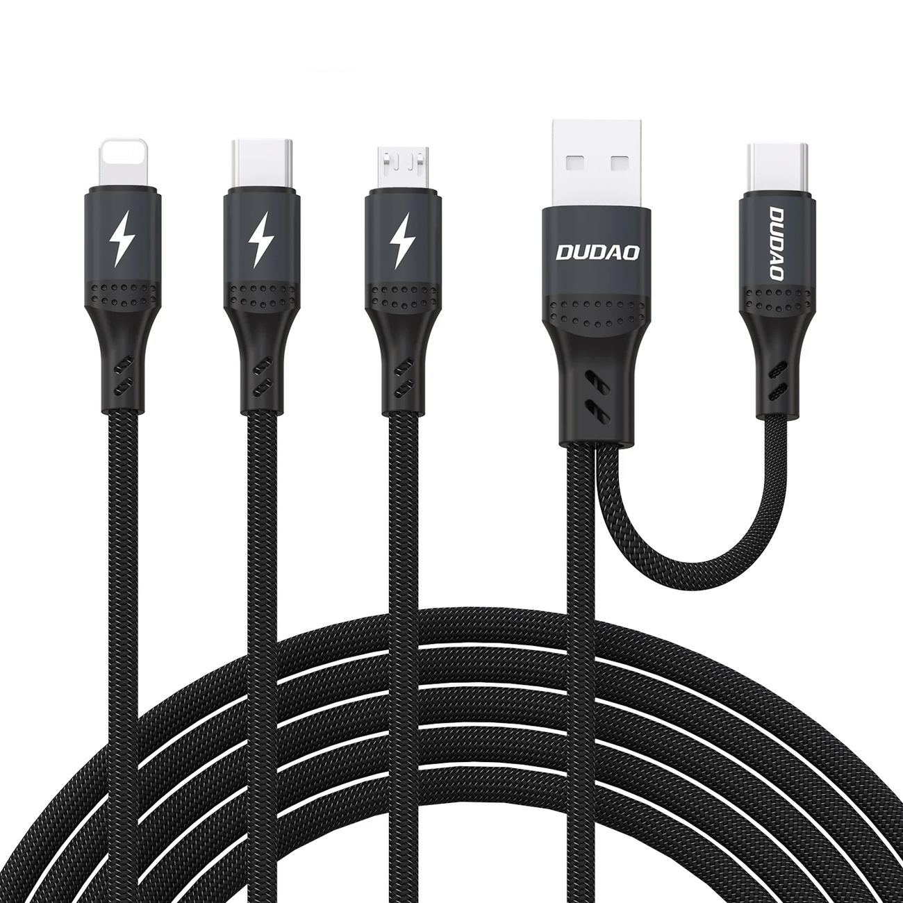 Dudao L3W USB-A/USB-C į Lightning/USB-C/MicroUSB 66W kabelis - juodas