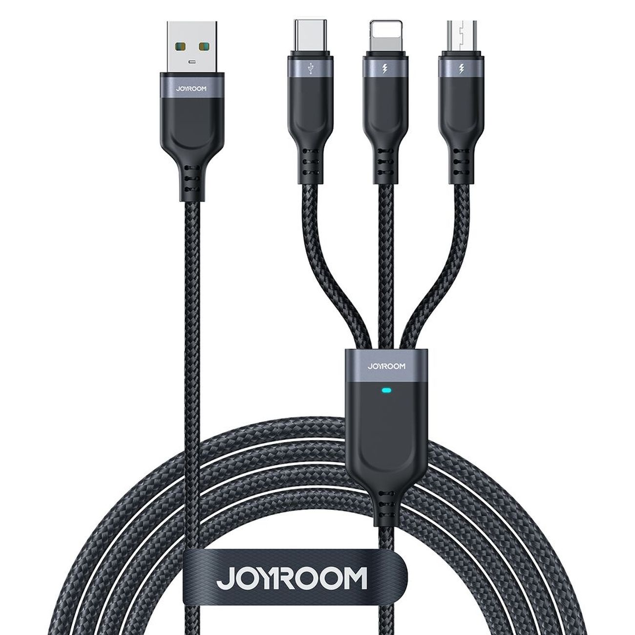 "Joyroom S-A18 3in1" 3,5A USB-A - "Lightning" + USB-C + "MicroUSB" kabelis 1,2 m - juodas