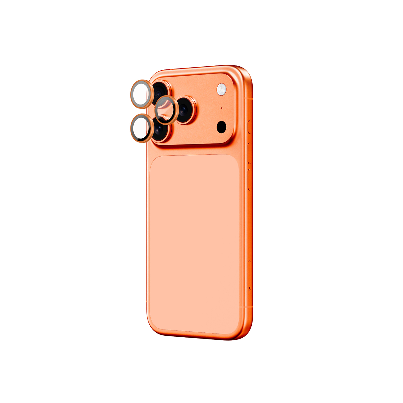 AmazingThing AR safyro kameros objektyvo stiklas iPhone 17 Pro / Pro Max - su oranžiniu rėmeliu