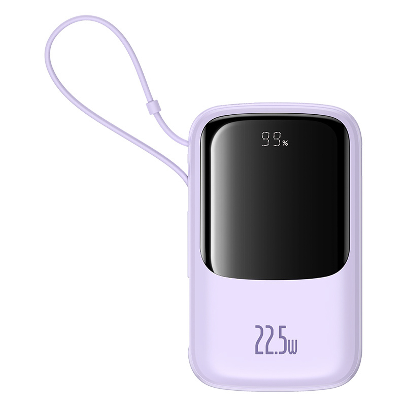 Baseus Qpow Pro+ 10000mAh 22.5W išorinė baterija su integruotu USB-C kabeliu ir ekranu - Violetinė