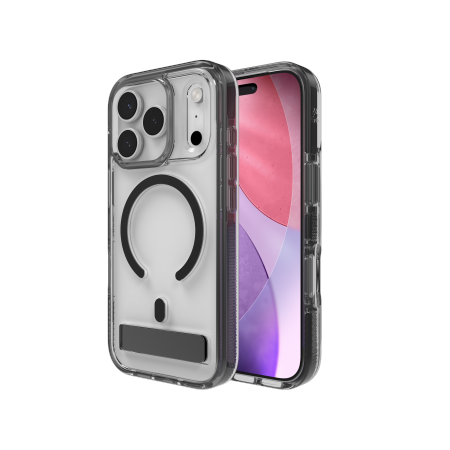 ZAGG Santa Cruz Snap KS Magnetinis dėklas telefonui su stovu iPhone 17 Pro – skaidrus ir juodas