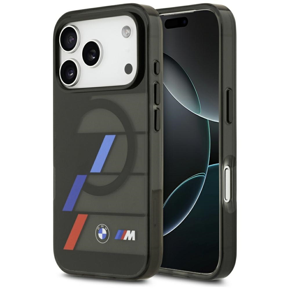 BMW M IML metaliniai mygtukai trispalvės linijos magnetinis dėklas telefonui iPhone 17 Pro Max - juodas