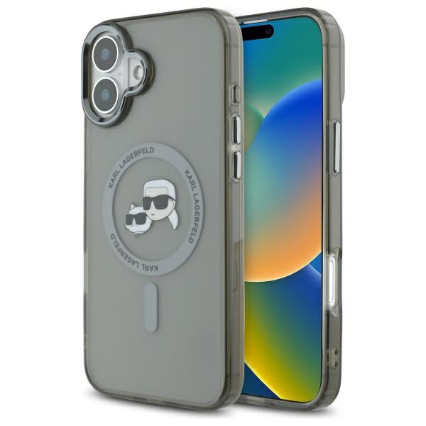Karl Lagerfeld IML Metal Karl&Choupette Head magnetinis dėklas telefonui iPhone 16 - juodas