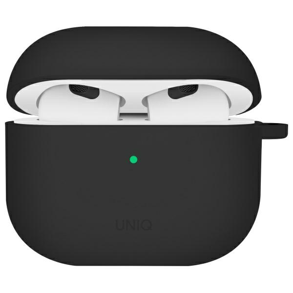 Uniq Nexo AirPods 4 + ausų kabliukų silikoninis dėklas - juodas