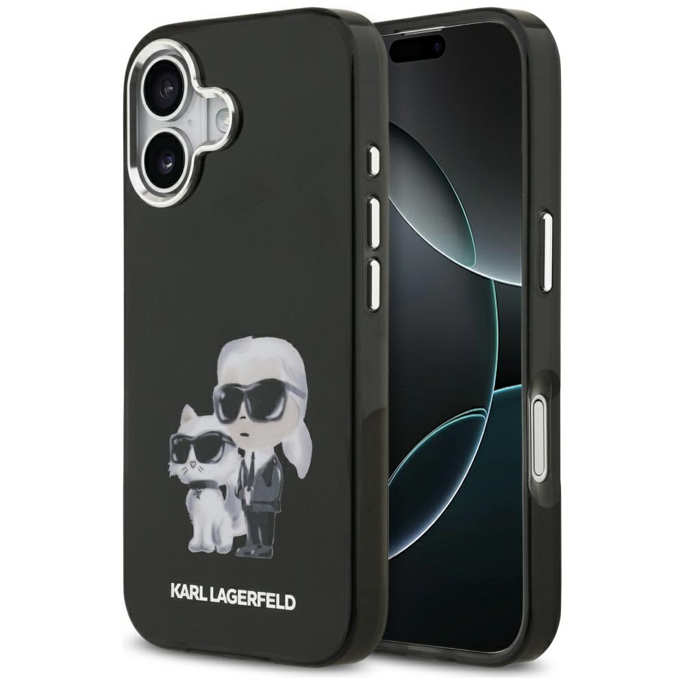 Karl Lagerfeld IML akvarelės Karl & Choupette ir logotipo magnetinis dėklas telefonui iPhone 17 - juodas