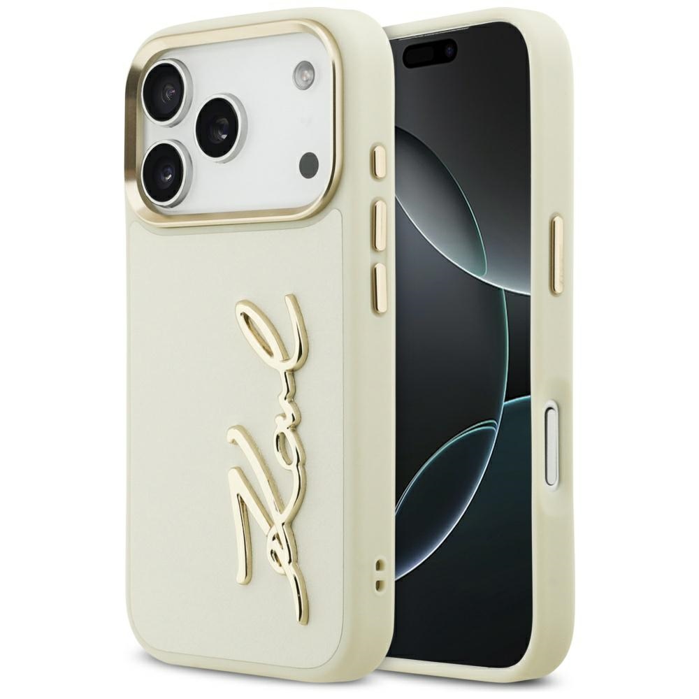 "Karl Lagerfeld Karl Script Logo iPhone 17 Pro" dėklas - smėlio spalvos