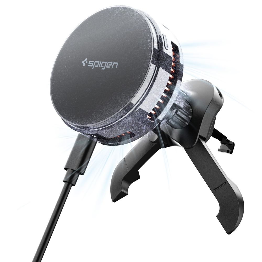 Spigen Essential EV25MFAQ Magnetic MagSafe automobilinis oro groteles laikiklis - Juodas
