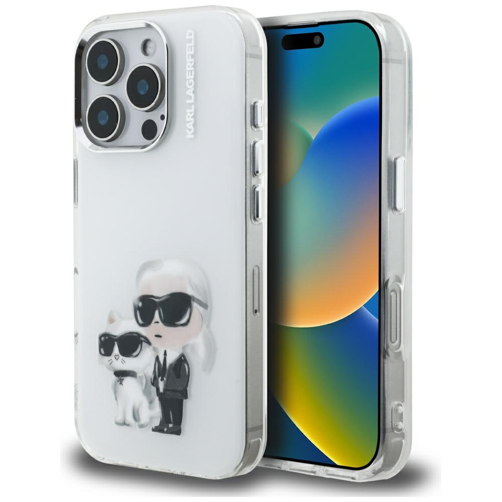 Karl Lagerfeld IML Aquarelle Karl & Choupette & Logo deklas iPhone 16 Pro Max - baltas