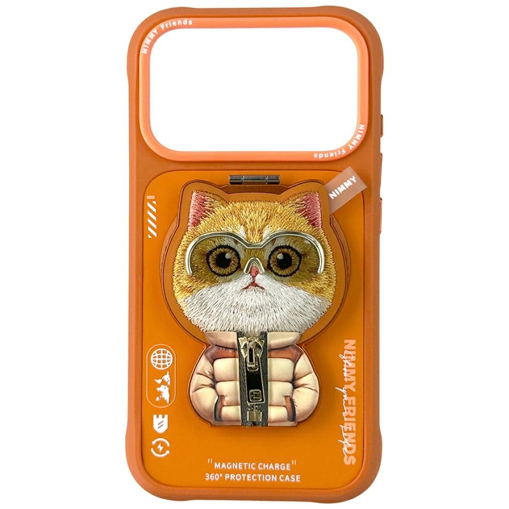Nimmy Cool&Cute 2.0 Cat deklas iPhone 17 Pro Max su magnetiniu laikikliu - oranzinis