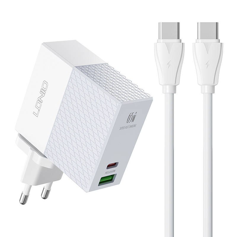 LDNIO A2620C sieninis įkroviklis USB, USB-C 65W + USB-C - USB-C laidas